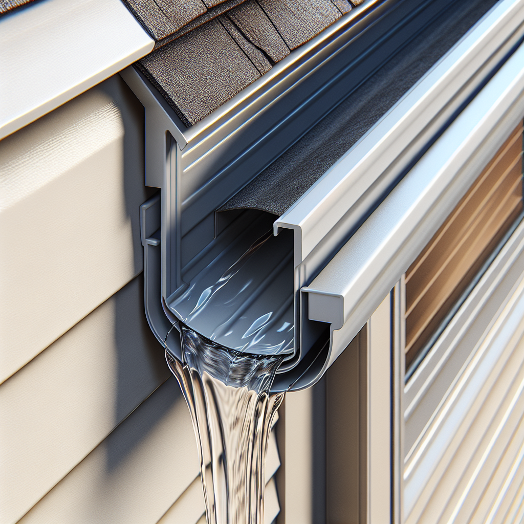  a close-up of a clean, well-installed eavestrough on a house, showing how it catches rainwater channeling it away from the siding and foundation.